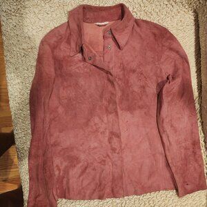 Vintage Max Mara Suede Shirt Jacket, Made in Italy, Dusty Rose, Size 8